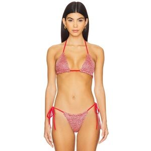 NWT ASTA RESORT Lio Bikini Top in Raspberry Sequin Knit Metallic Red Hot Swim